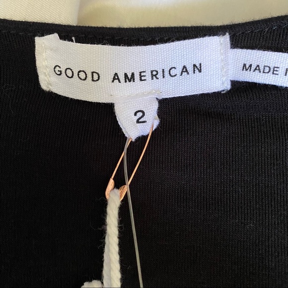 Good American Strong Shoulder Long Sleeve Black Stretch Jersey Knit Wrap Dress - Picture 16 of 17